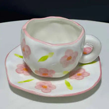 Load image into Gallery viewer, Hand Painted Blue Sky White Clouds Coffee Mug with Saucer Ceramic Handmade Tea Cup Saucer Set Lovely Gift Irregular Coffee Mug
