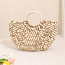 Load image into Gallery viewer, Niche Semicircle Portable Straw Weaved Bag Retro Color Hand Carrying Straw Bag Woven Bag Women Seaside Vacation Beach Bag
