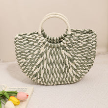 Load image into Gallery viewer, Niche Semicircle Portable Straw Weaved Bag Retro Color Hand Carrying Straw Bag Woven Bag Women Seaside Vacation Beach Bag
