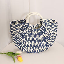 Load image into Gallery viewer, Niche Semicircle Portable Straw Weaved Bag Retro Color Hand Carrying Straw Bag Woven Bag Women Seaside Vacation Beach Bag
