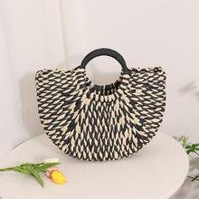 Load image into Gallery viewer, Niche Semicircle Portable Straw Weaved Bag Retro Color Hand Carrying Straw Bag Woven Bag Women Seaside Vacation Beach Bag
